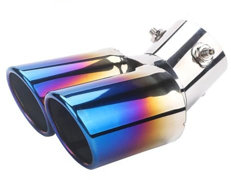SQOFJDF Terminale di Scarico 1 Pz Punte di Scarico Tubo di Scarico per Auto Doppia Uscita Obliqua estremità del Tubo Vernice Blu Doppio Ingresso Punta di Scarico Terminale Scarico Auto(Blue Type C)