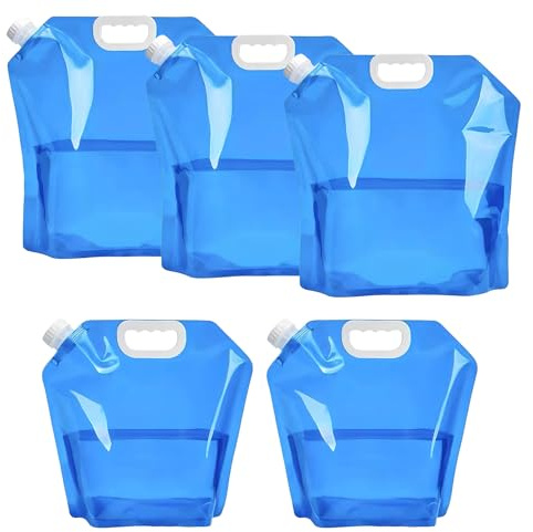 5er Set Wasserkanister Faltbar, Faltkanister BPA-frei, Wasserkanister 10L & 5L mit Griff & Großer Öffnung, Verdickt Wassersack für Camping, Outdoor, Notfall
