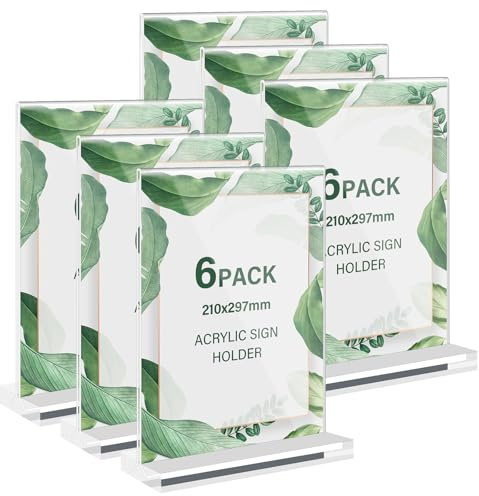 Porte Affiche A4 Présentoir A4: 6 Pièces Présentoir de Table A4, Presentoir A4 Transparente Acrylique, Porte Menu Restaurant, Support Menu, Chevalet de Table pour Menu, Hôtel, Mariage, Cadre Photo