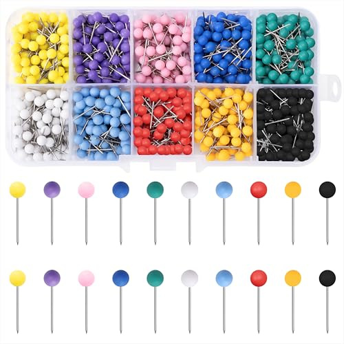 Karte Nagel Pinnadeln Bunt Map Pins Rundkopf Stecknadeln Buntkopf Pushpins Kartennadel für Weltkarte Karte Kork-Pinnwand Markierung 1000 Stück