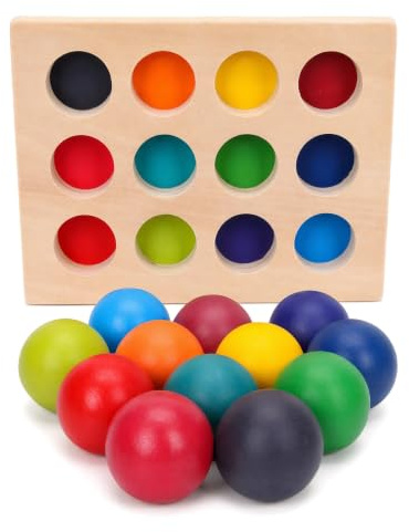 BESTonZON Montessori Holzspielzeug Farbsortierung, Regenbogen Board 2in1