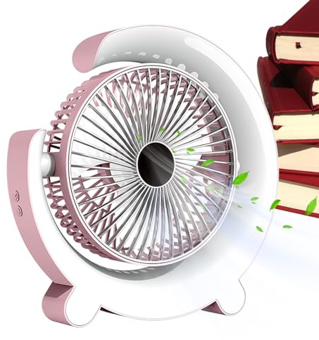 Pzuryhg Ventilador de escritorio, ventilador de mesa de 3 velocidades, ventiladores USB giratorios de 360°, de enfriamiento ajustable, función de luz RGB ambiental, operaciones silenciosas