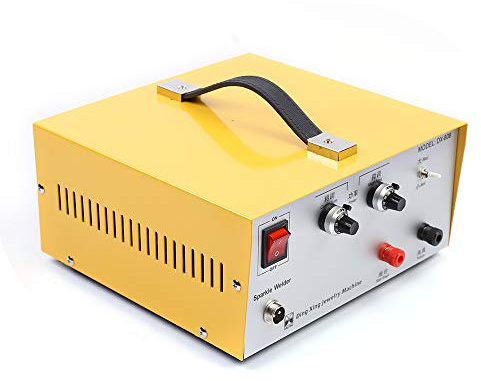 Mqwdxzfes Poste à souder par points à impulsion 80 A, 400 W, professionnelle, avec pistolet à souder et interrupteur à pied, portable, doré/argenté, pour bagues, platine, cuivre, bricolage, artisanat