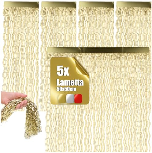 com-four® 5X Lametta, Ghirlanda Dorata per Natale, addobbo per Albero | 50 cm