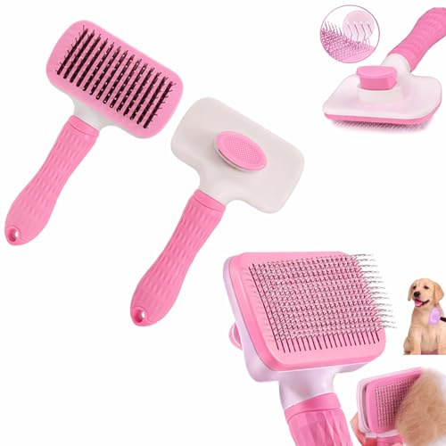 Selbstreinigende Hundebürste Katzenbürste, Ergonomisches Design, Weiche Borsten, m, für Große und Kleine Hunde, Katzen (pink)