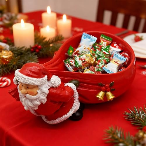 Btsozer Christmas Candy Bowl, Christmas Sweet Bowl, Santa Candy Dish Holder, Tabletop Santa Figurine for Treats Sweets Bag, Holiday Ornament for Mantel Shelf