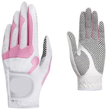 GOXQIT Guanti da golf donna 2 pezzi protettivi for sport all'aria aperta in morbido tessuto in microfibra antiscivolo e traspiranti per Adulta(White pink,19)