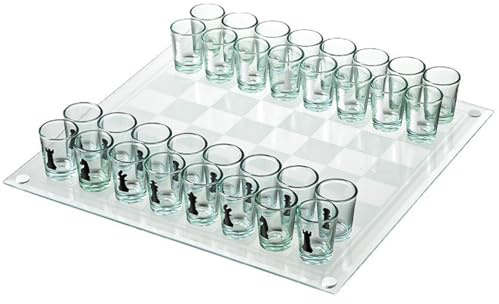 SXQCKJ Set di Scacchi con Bicchierini da Shot, Set di Giochi da Bere (9,8 x 9,8) Pollici con Bicchieri, Bicchierini da Shot (1 Pollice) e Tavolo da Gioco in Vetro - Scacchi ubriachi