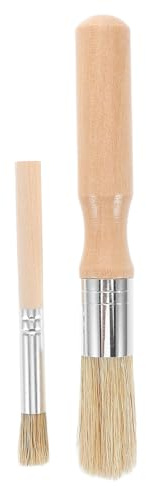 MUELODSIC Cepillo de Cocina de Pelo Suave Mango de Madera Ergonómico, Pincel para Barbacoa y Repostería, Set de 2 Unidades (150x20mm y 100x8mm), Utensilio Versátil para Hornear y Teñido