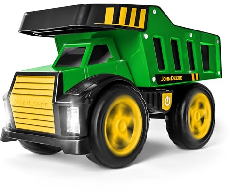 John Deere 16 Steel Dump Truck, Realistic Lights & Sounds, Heavy Duty Metal Truck Bed, Extra Large Wheels, Rugged Construction Vehicle Toy for Kids, Ages 3+, Indoor and Outdoor Play