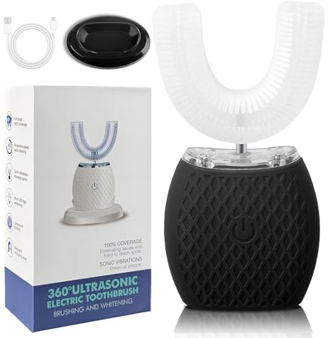 Cepillo de Dientes Ultrasónico Automático, Cepillo de Dientes Eléctrico Ultrasónico, Cepillo de Dientes Ultrasónico de 360° para Adultos (Negro)