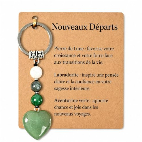 Cadeau Collegue De Travail Femme, Pierre De Lune, Cadeau Femme, Cadeau Noel Femme, Porte Clés Pierre Naturelle Nouveaux Départs Avec Carte Et Pochette Cadeau Pour Amie Sœur Collègue