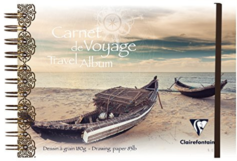Clairefontaine 96104C Carnet de Voyage Spiralé - 30 Feuilles Papier Dessin Blanc au Grain Léger - A5 14,8x21 cm 180g - Couverture Résistante Motif Pirogue - Idéal pour les Artistes Globe-trotteurs