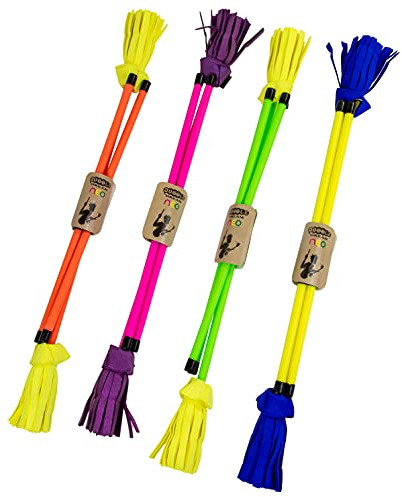Juggle Dream Set di Neo Flowerstick e Bastoni da Giocoliere. Bastone in Fibra di Vetro Rivestito in Silicone Neon Ultra Luminoso (Arancione/Giallo)