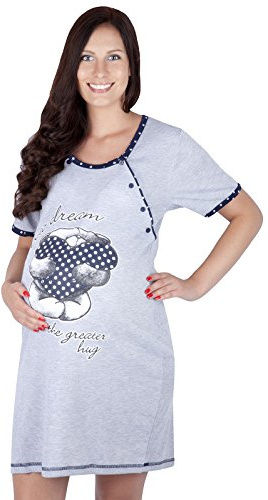 Mija - Camicia da Notte 2 in 1 Cotone Premaman/Allattamento/Allattamento al Seno 2056 U (IT 42, Blu Navy)
