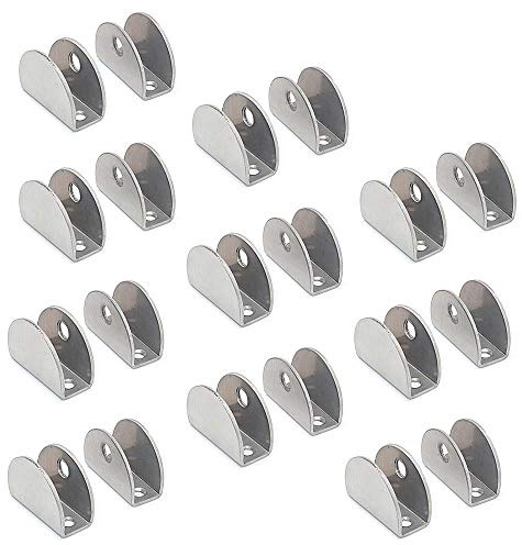 NUZAMAS Juego de 20 soportes de estante de vidrio – 201 abrazaderas de clip de acero inoxidable, abrazadera rectangular ajustable de 8-12 mm, 27,5 x 37 x 16,5 mm