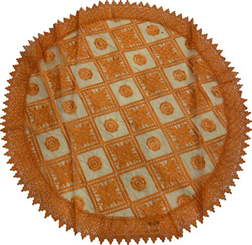 EUROSTYLE centrotavola copritavolo Art. Loggia tovaglia Striscia centrino da Tavolo con Applicazioni in Pizzo Macrame Tulle Sangallo Ricamato (Centrotavola Rotondo Diametro 85cm, Arancio)