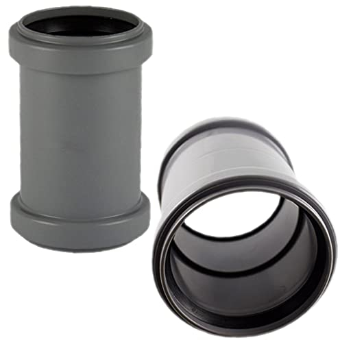 HT Doppel Muffe Verbinder mit Anschlag für Rohr Außendurchmesser 32mm 3,2cm DN32 mit 2 Steck Muffen + Gummi Dichtungen Abwasser Abfluss Leitung Kunststoff PP grau Kupplung