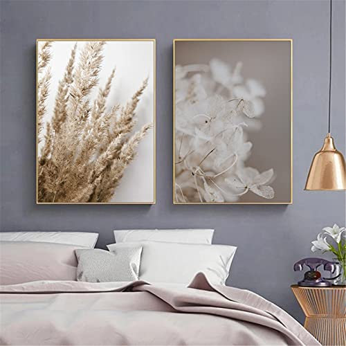 RAILONCH Premium Poster Set 2er Pampasgras Getrocknete Blumen Bilder ohne Bilderrahmen Wandbilder Home Deko für Schlafzimmer und Wohnzimmer (50 x 70 cm)