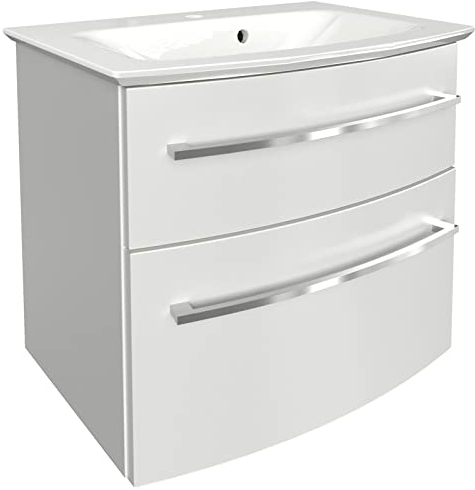 FACKELMANN Waschbecken mit Unterschrank 60cm hängend weiß Gussmarmorbecken - Badmöbelserie B.Style