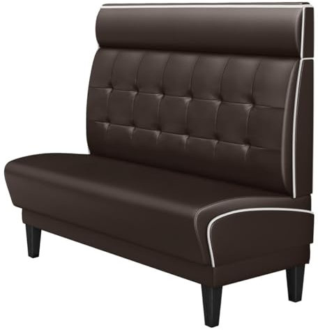 GGMMÖBEL Diner 1 | Dinerbank | B:H 160 x 123 cm | Chesterfield | Braun | Leder | Keder: Weiß | Sitzhöhe: 48 cm