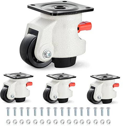 W B D WEIBIDA Leveling Casters with Adjustable Ratchet Handle Design, 360 Degree Swivel Castors with Capacity 1500kg, Heavy Duty Retractable Caster for Workbench, Machine, Equipment, Set of 4, White