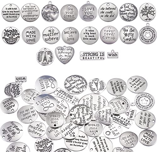 COGCHARGER 40 Pieces Inspirational DIY Charms Pendant Word Charm Tibetan Style Alloy Pendants for Jewelry Necklace Earring Making Crafts