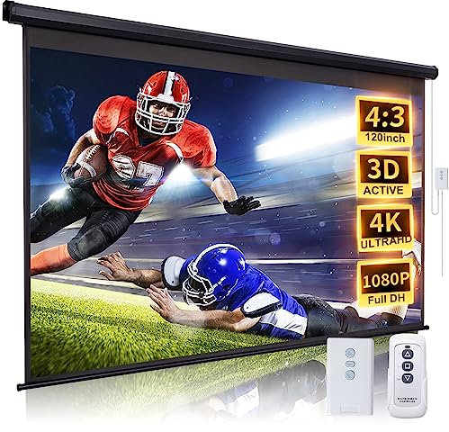Schermo per proiettore da 120 pollici motorizzato 4:3 HD elettrico ascendente schermo per proiettore pull down con telecomando, schermi di proiezione automatici neri montaggio a parete retrattile