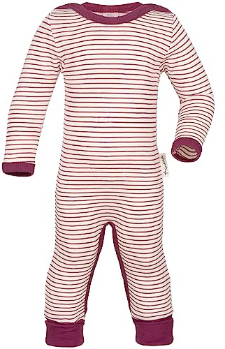 Engel, Schlafoverall mit Umschlägen an den Beinen, 70% Bio Wolle, 30% Seide, Made in Germany (Natur/Orchidee, 50-56)