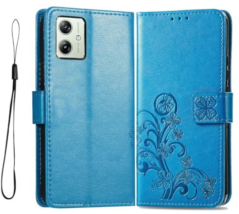 GOKEN Funda para Motorola Moto G54 5G, Leather Folio Carcasa con Billetera con Magnético, Relieve Dibujo, TPU PU Cuero FILP Case Cover con Soporte/Tapa Tarjetas -Azul