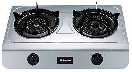 Hornillo a gas inox. 2 Quemadores de triple corona. Combustible: Gas butano o gas propano. Encendido piezoeléctrico. Para uso exterior.