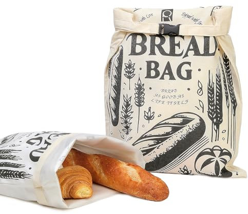 Ryelea Brotbeutel – 2 Packungen wiederverwendbare Baumwollbeutel für hausgemachte Beutel, Sauerteig und Brot, 43,2 x 33 cm (Ephedra + Weiß)