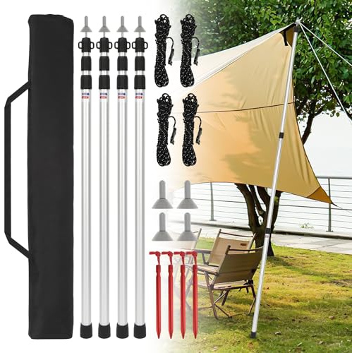 Ikodm 4 Stück Zeltstange, Zeltgestänge Aluminiumlegierung, 87.5-234.5cm Höhenverstellbar Zeltstangen, Zelten Zeltstange mit Twist-Lock-Mechanismus für Zelt, Tarp, Sonnensegel oder Plane