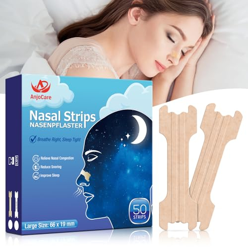 AnjoCare 50 Stück Nasenpflaster, Extra starke Nasenstreifen gegen Schnarchen und zur Linderung von Nasenverstopfung, Anti Schnarch Nasenstreifen für eine bessere Nachtruhe