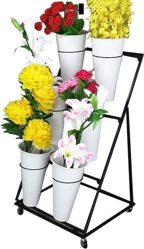 Blumenhalter, Metall, Pflanzenleiter, Regal, Blumenständer, beweglicher Blumenwagen, Ausstellungsständer mit Rädern für den Außenbereich (weiß, 50 x 50 x 110 cm)