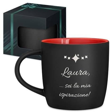 Maverton Tazza da caffè latte o tè in ceramica - 400 ml - Incisione personalizzata - Bicchiere con manico per bevande per Lei - Tazze da colazione per compleanno donna - Interno rosso - ispirazione