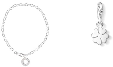 THOMAS SABO Damen Charm-Fußkette Classic 925 Sterling Silber X0034-001-12 & Damen Charm-Anhänger Kleeblatt Charm Club 925 Sterling Silber 0884-001-12