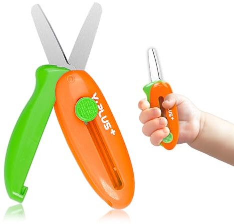 Petits ciseaux de sécurité rétractables pour enfants de 3 à 5 ans, 2 à 4 ans, 1 à 3 ans, artisanat mignon pour tout-petits d'âge préscolaire, orange