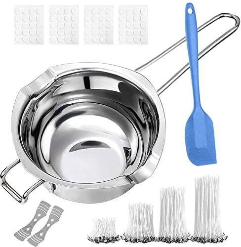 GMMG Pentolino per Cottura Bagnomaria Pentola per Bagnomaria con Reggi Stoppino Stoppini per Candele Adesivi di Stoppino Spatole (600 ml)