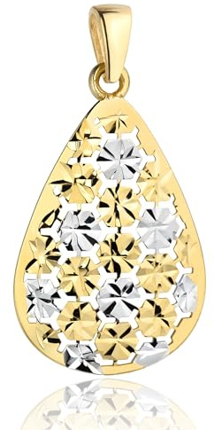 Rodium - Goldene Anhänger, Zweifarbiger in Tropfenform Gold, 14 Karat Gold/ 585er Feingehalt, Charms für Halskette oder Ketten Armband, Ideales Geschenke, Kettenanhänger für Goldschmuck