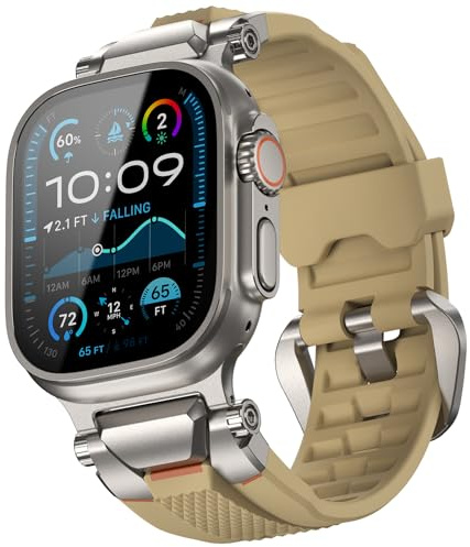 ULTIMAL Armband kompatibel mit Apple Watch Ultra 3/2/1 (49mm), Series 11/10/9/8/7/6/5/4 SE (46mm/45mm/44mm), Taktisches Herren-Armband, Robustes TPU Sportarmband, Wasserdicht, 155-225mm, wüstengelb