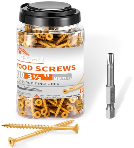 Set med 100 stycken terrassskruvar, 4,8 x 89 mm, försänkt huvud med friktionsdel i härdat stål, korrosionsskyddande beläggning, Torx-träskruvar med skärspets och skärskåra, inklusive T25-spets, inkl