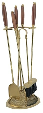 Set accessori per camino kit utensili trespolo in ottone lucido con manico in legno