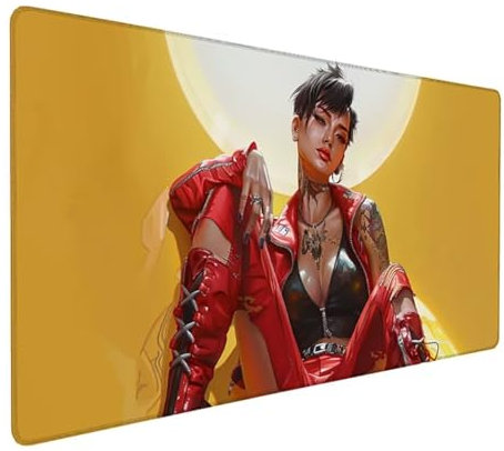 Rot Mousepad XXL 800 x 400 x 3 mm, Groß Gaming Mauspad Karikatur Muster, Schreibtischunterlage rutschfeste Gummibasis, Wasserfest Mouse Pad Vernähte Kanten, Büro Deko, Geschenke für Frauen Z-848