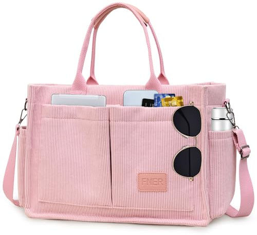 Keyck Handtasche Damen Cord Umhängetasche Mittelgroß Tote Bag mit Reißverschluss, Cord Tasche Damen Crossbody Bag Shopper Tasche Schultertaschen für Arbeit Büro Reisen Einkaufen Schule (Rosa)