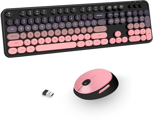 Kootop Cute Typewriter Wireless Keyboard and Mouse Combo Black and Pink