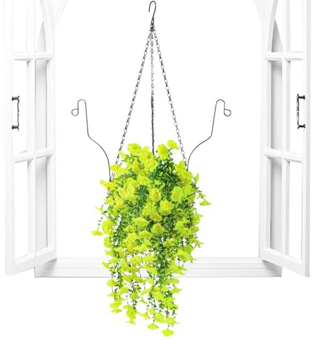 Hanging Artificial Flowers with Basket - Artificial Outdoor Flowers with Hanging Basket | Decoration for Plants Outside Hallway Balcony Hotel Weddings Garden Dining Home Patio Window