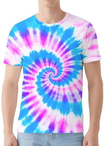 Poykopty Men's Pink Purple Blue Tie Dye T Shirt Hipster Shirts Large