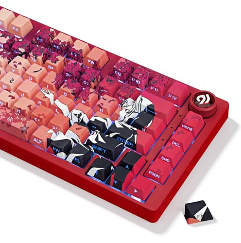 JOLINTAL Red Shine Through PBT Keycap for Gaming Keyboard, Anime Girl Theme | Dye Sublimation, Cherry Profile Japanese Keycap for ANSI US Layout 61/64/75/84/87/104/108 Mechanical Keyboard