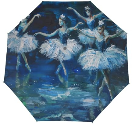 Ginfult Ombrello compatto da viaggio con cigno dipinto arte ballerina ombrello antivento apertura automatica chiudi ombrelli pieghevoli per pioggia donne uomini